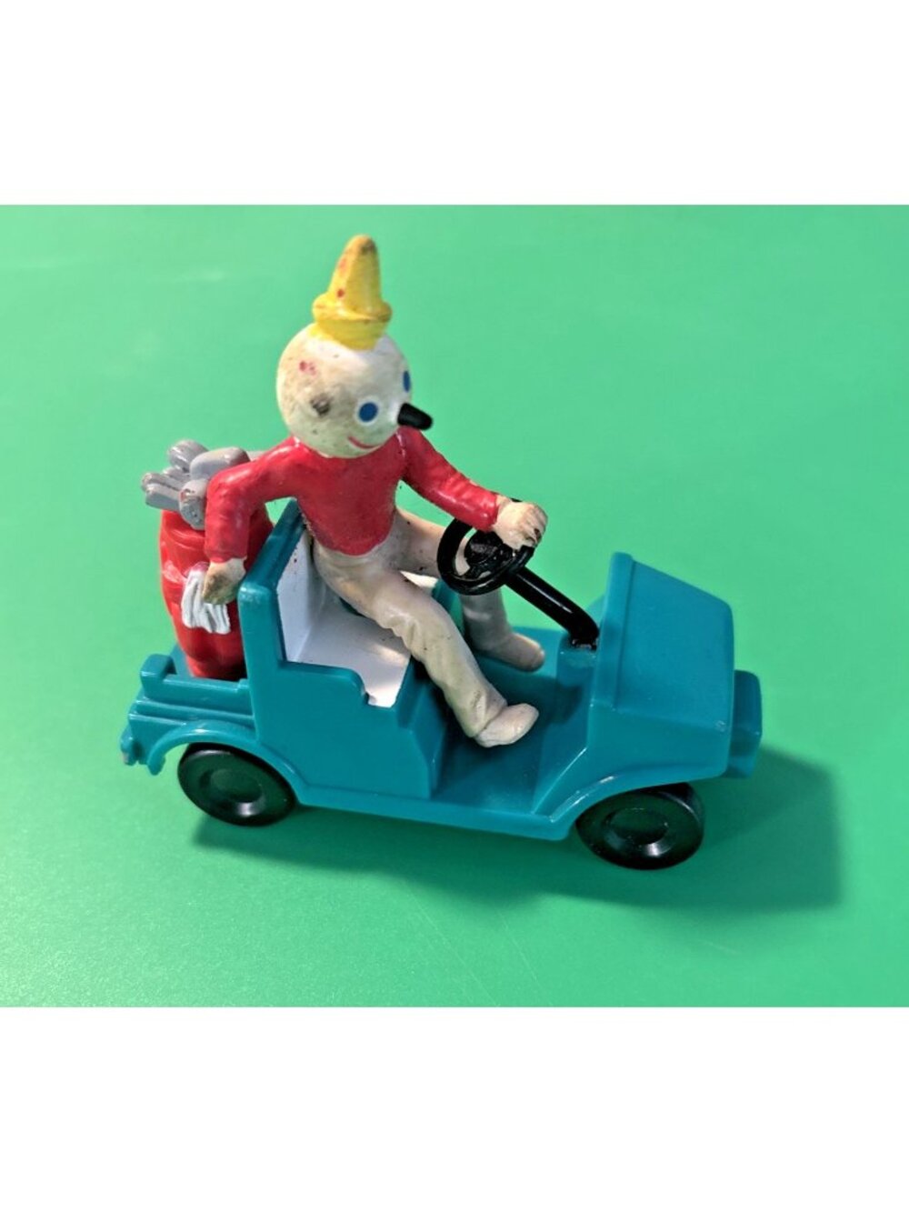Jack in the Box Golf Cart Toy Blue Yellow Hat 3" Collectible Figure Vintage